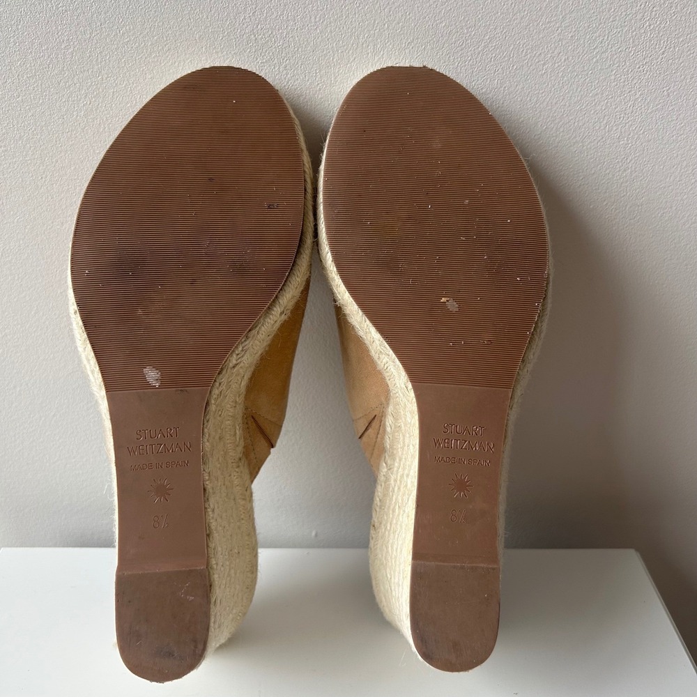 Stuart Weitzman Wedge Sandals 8.5 Tan Suede Espadrille‎ Slide Mules Beach Resort - Picture 10 of 11